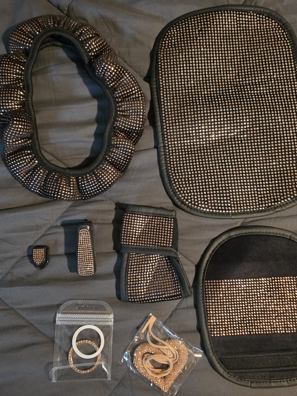 Black/Champagne  Rhinestone-Embellished Car Accessory Set - Picture 2 of 4